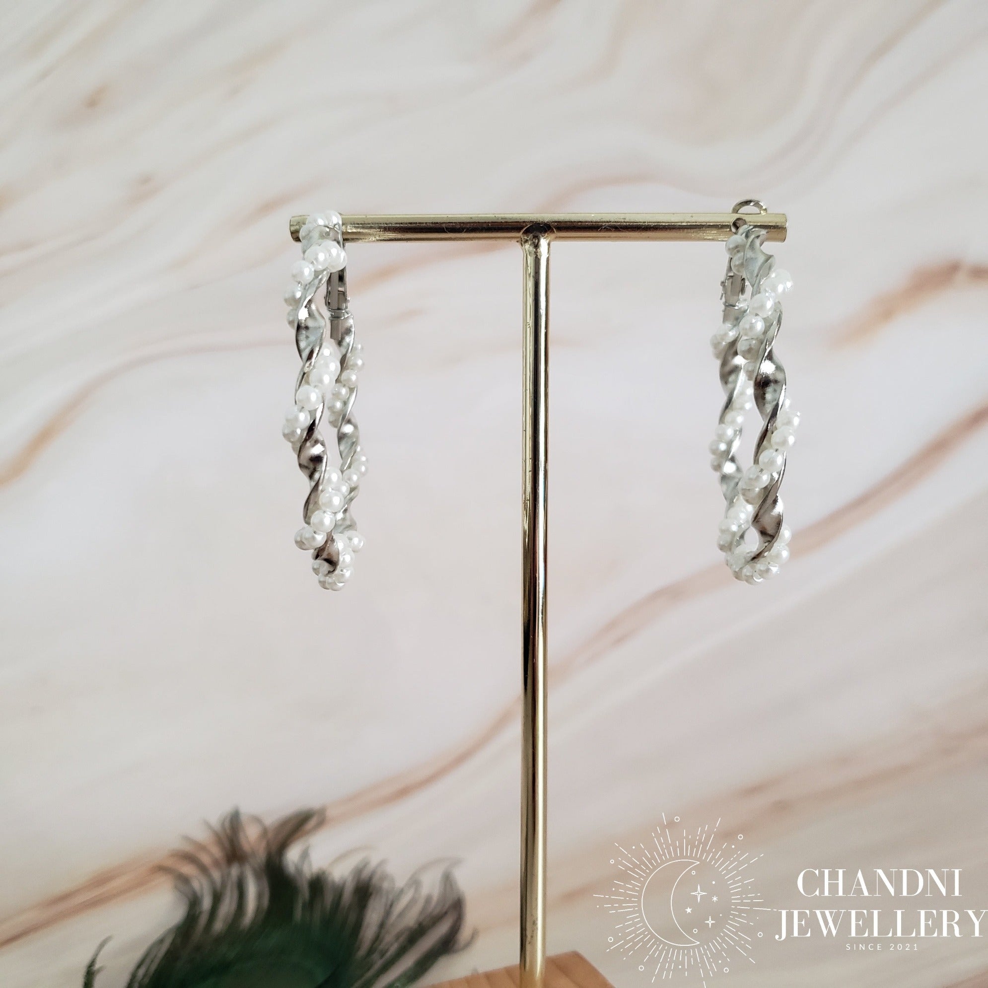 Silver Pearl Hoops