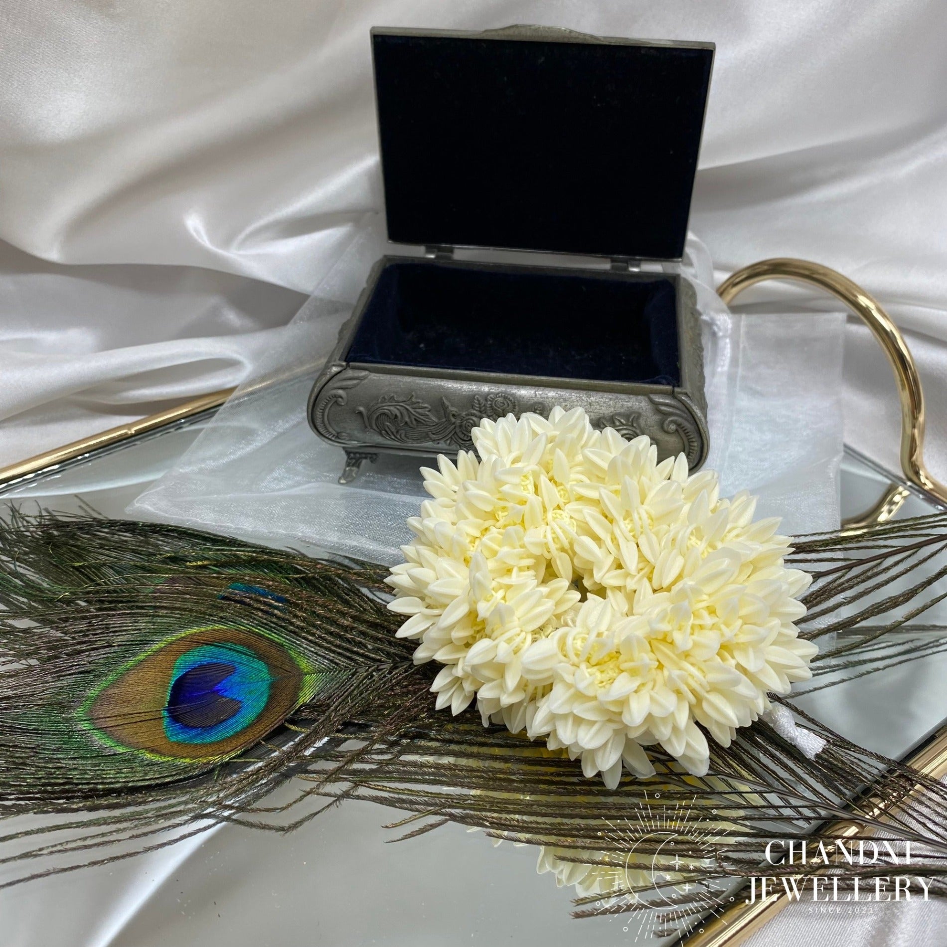 White Flower Bun Scrunchie