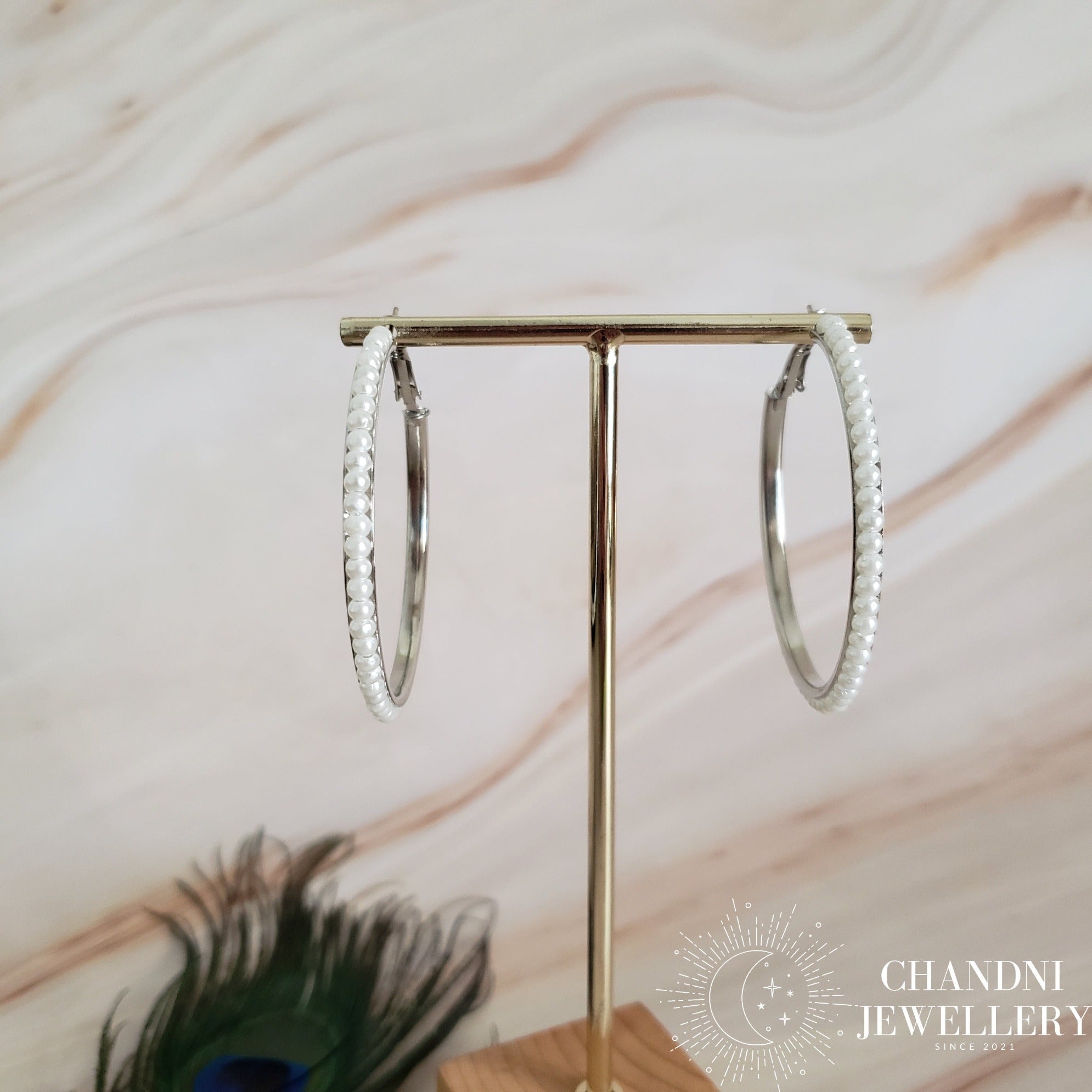 Silver Pearl Hoops