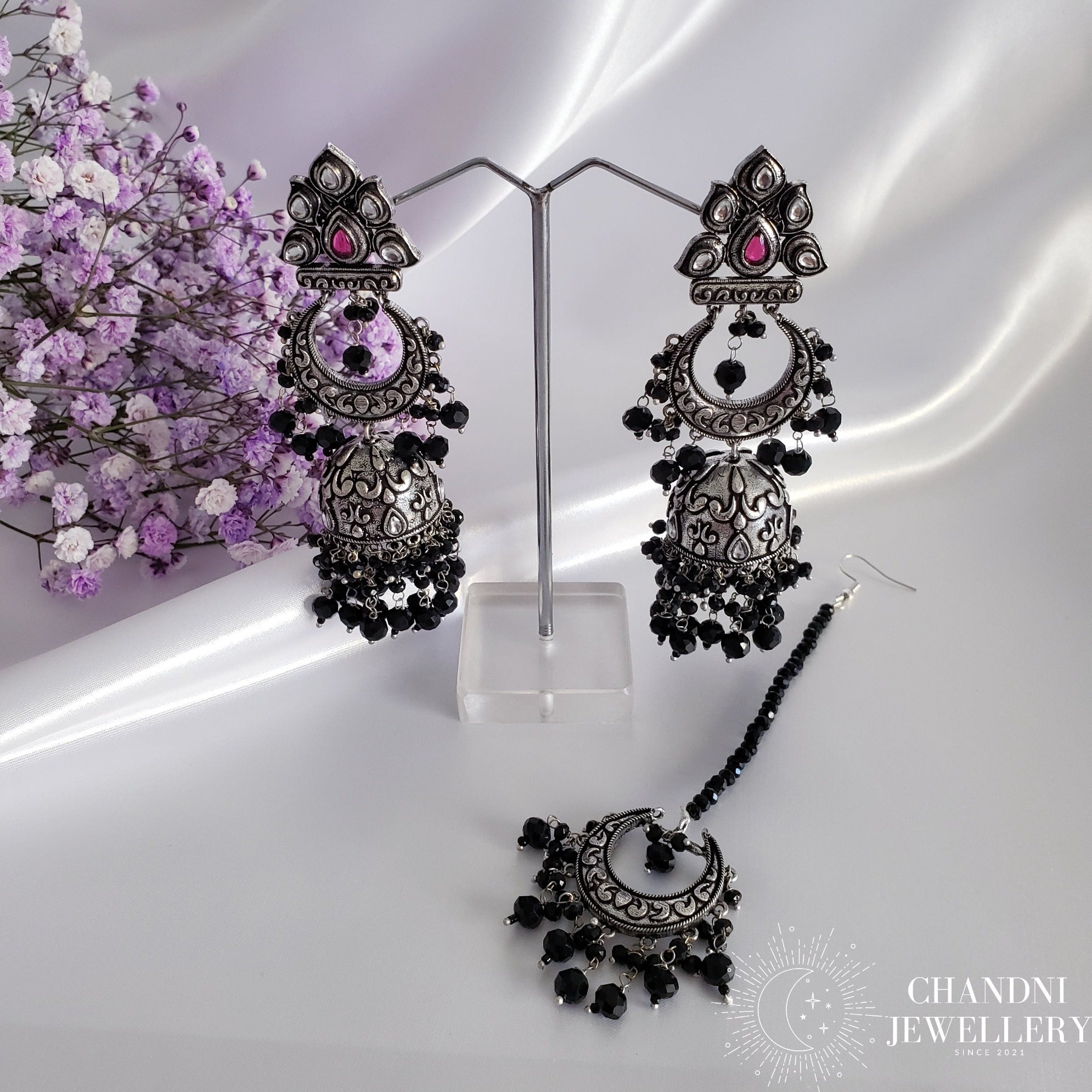 Anandita Oxidised Earring and Tikka Set