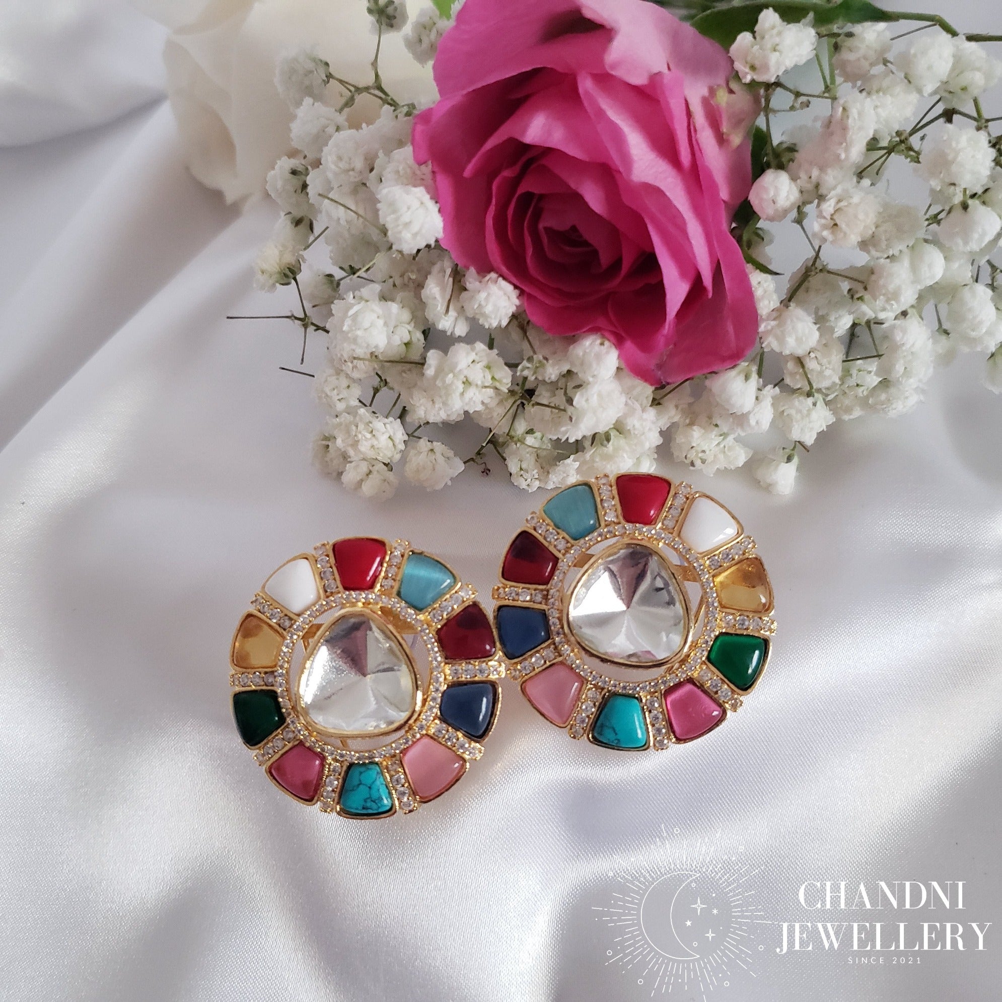 Devna Stud Earrings | Polki Kundan | Luxury Range